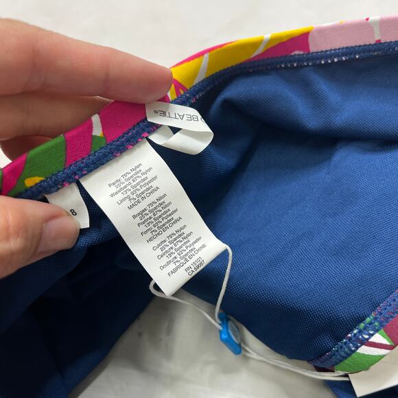 Blue Rod Beattie High Waist Bikini Bottom Draped Tropical Floral Size 8 New - Picture 5 of 5